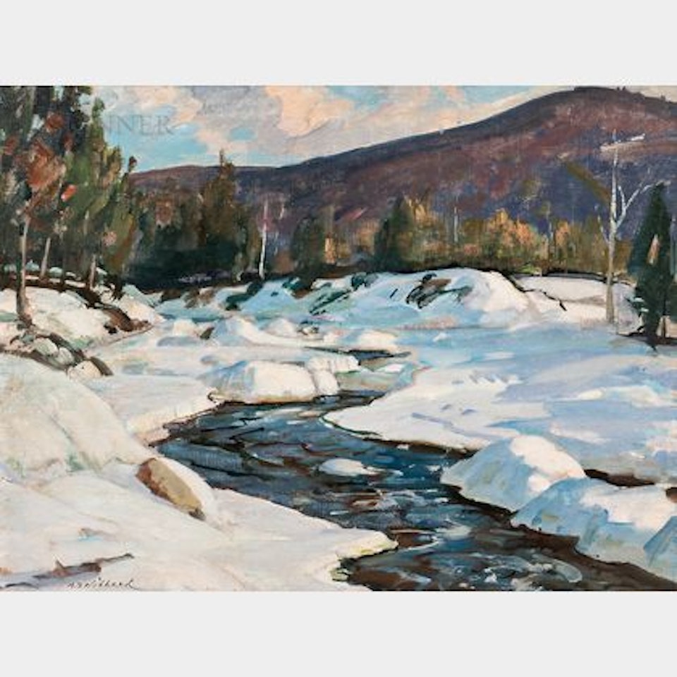 Winding Stream with Snowy Banks by Aldro Thompson Hibbard