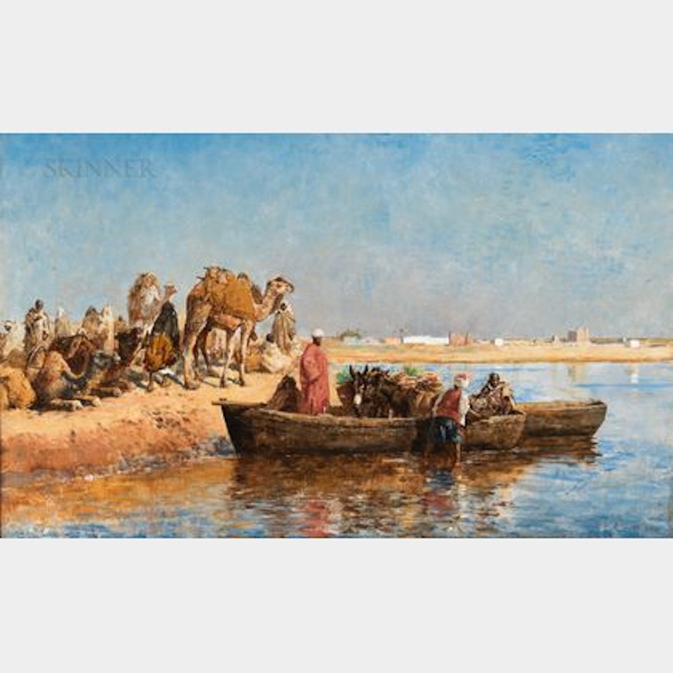 Loading the Camels, Salé, Morocco, alternately titled Along the Nile and Loading in the Donkeys, Near East by Edwin Lord Weeks