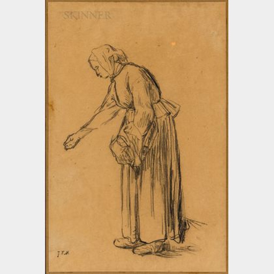 Standing Peasant Woman, Perhaps Sowing or Feeding Grain by Jean-François Millet