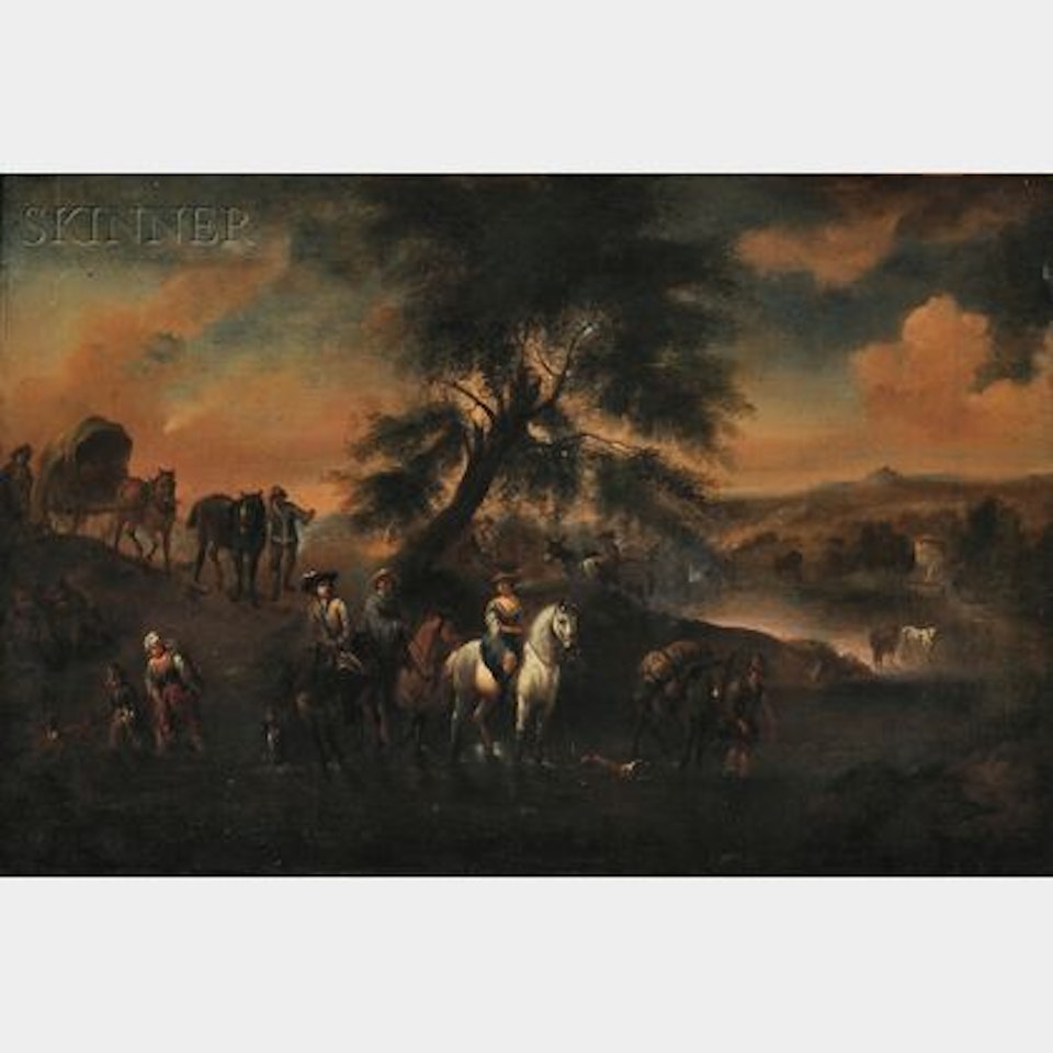 Italianate Landscape with Travelers Crossing a Stream by Italian School