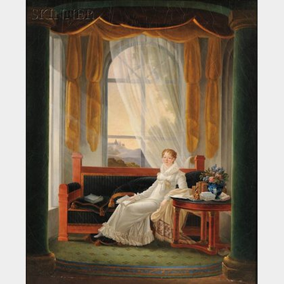 Neoclassical Interior with a Seated Young Woman by French School