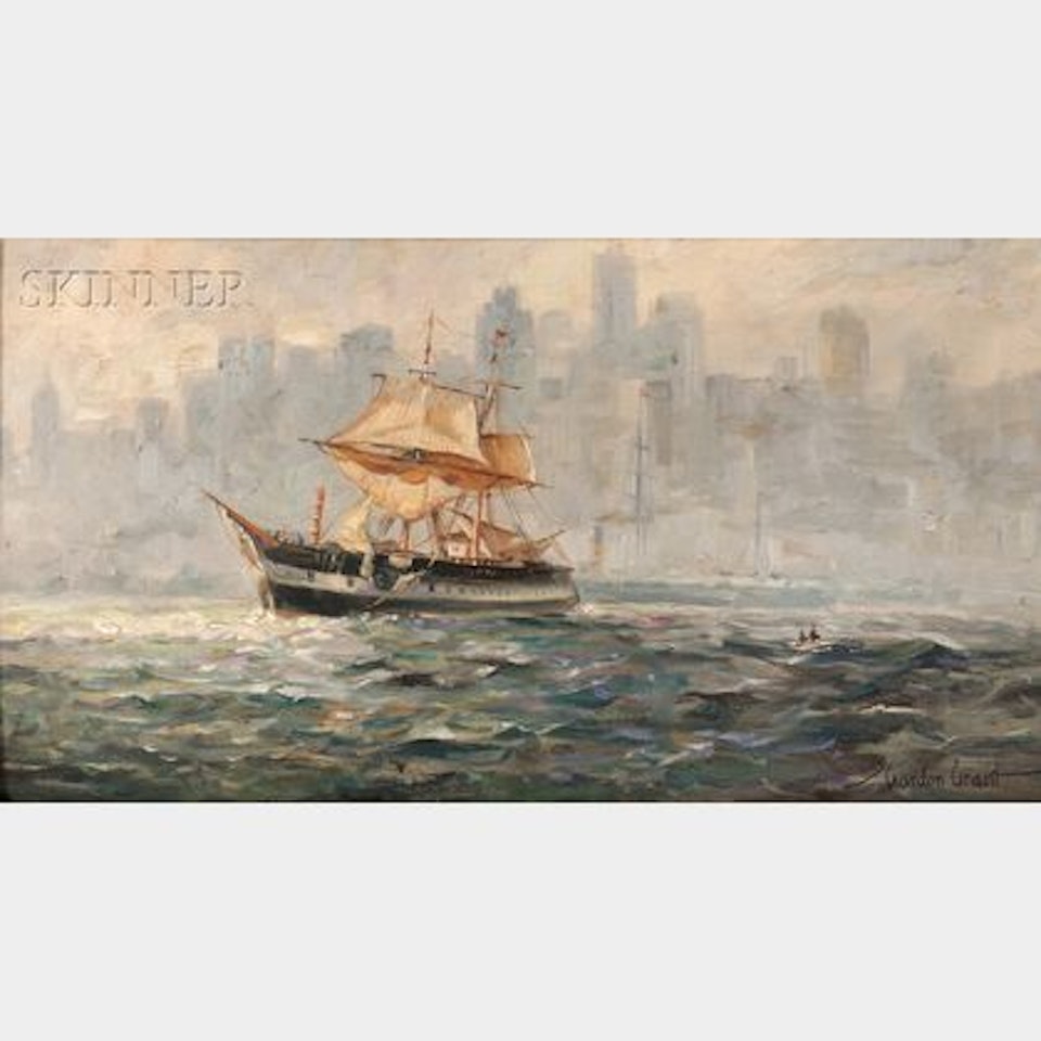 Demasted Ship in New York Harbor by Gordon Grant