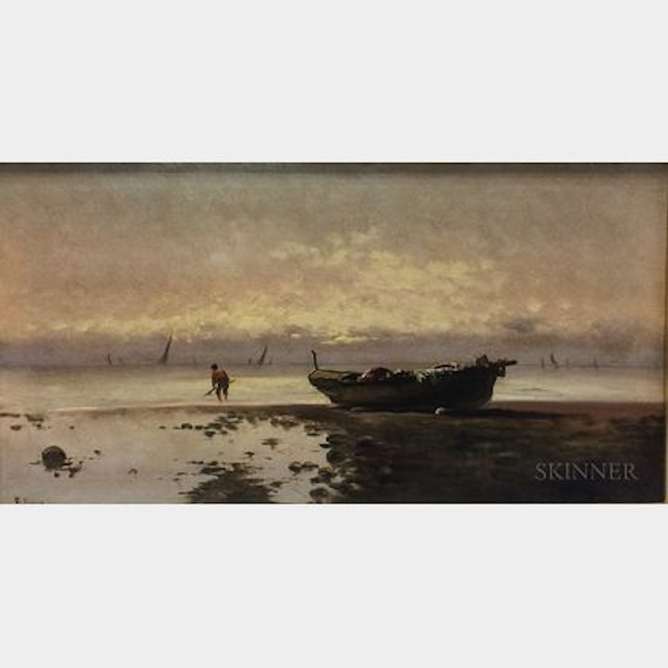 Shore with Beached Boat and Fisherman by Continental School