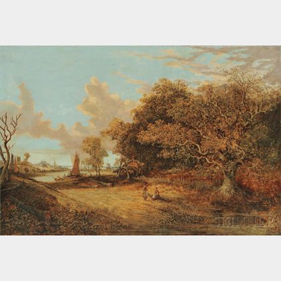 Figures in a Dutch Landscape by Continental School