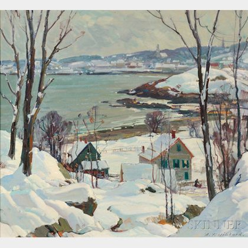 Winter View of Rockport Harbor by Aldro Thompson Hibbard