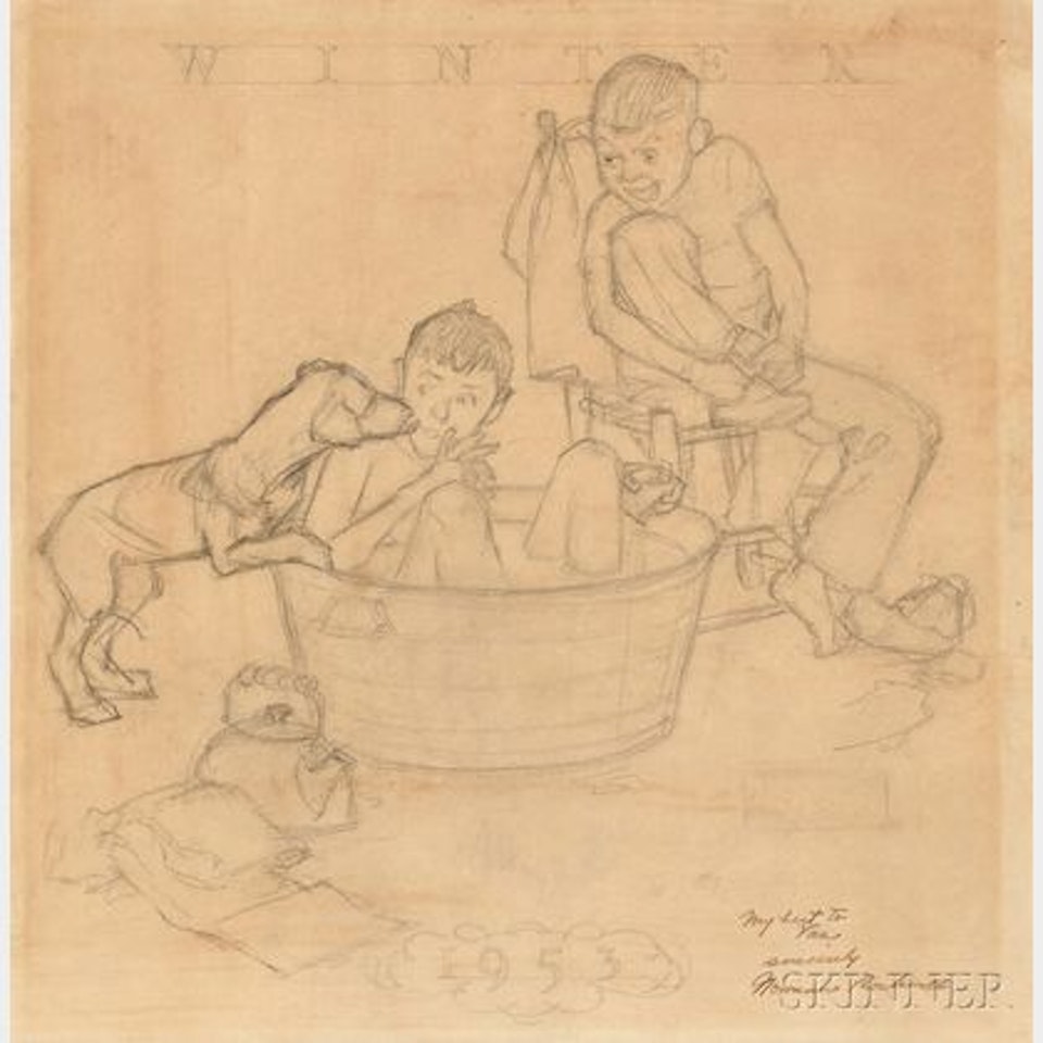 Study for Me and My Pal: The Bath by Norman Rockwell
