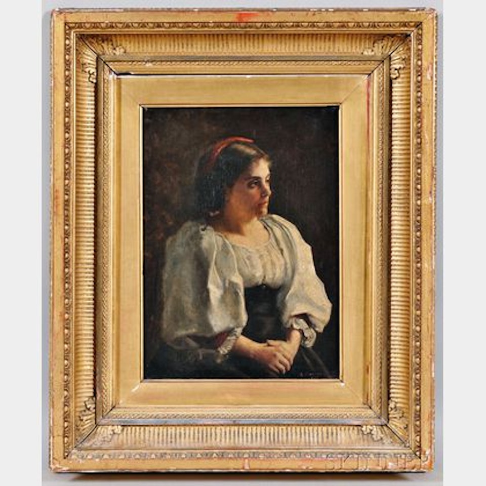 Portrait of a Woman in a White Peasant Blouse by Continental School