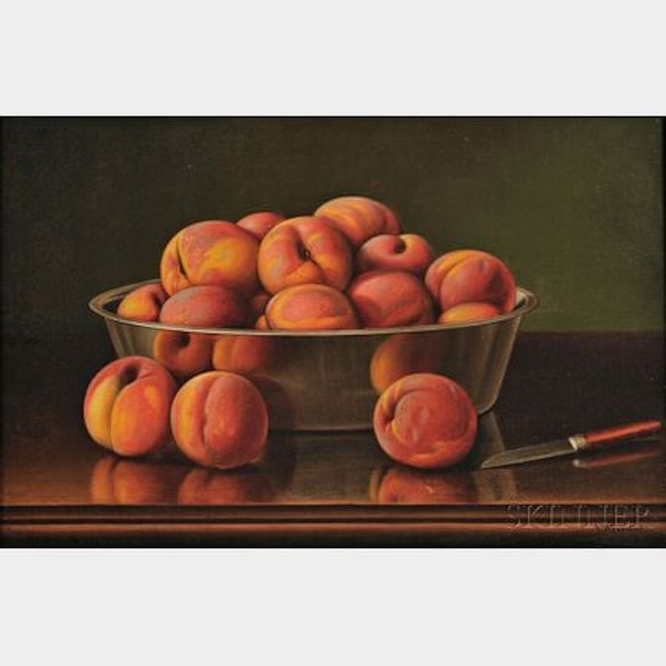 Still Life with Peaches in a Silver Bowl by Levi Wells Prentice