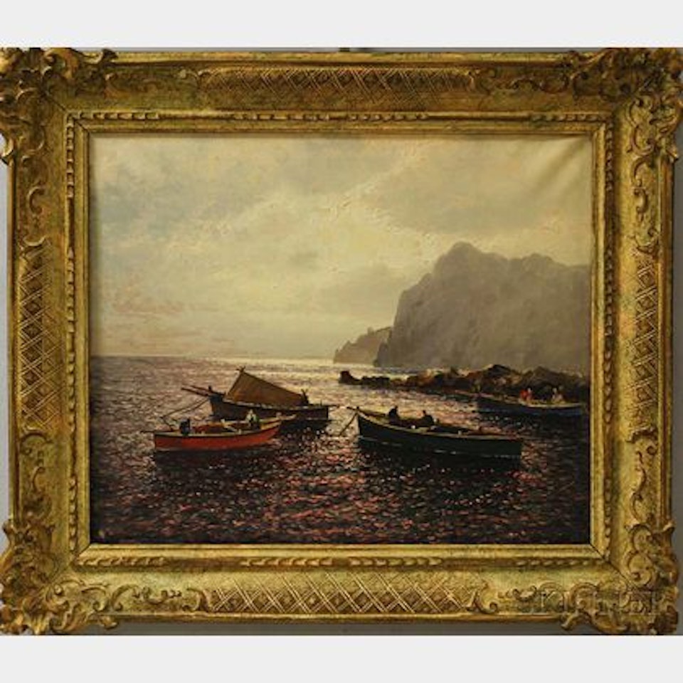 Fishing Boats Resting in a Cove by Italian School