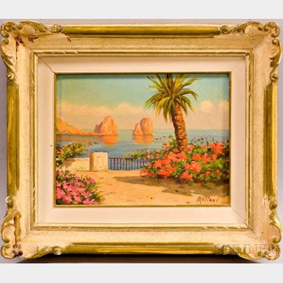 Ocean View with Palm Tree. by Italian School