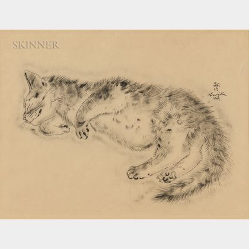 Two Plates from A Book of Cats: Chat endormie allongé (Aholiba) and Untitled by Leonard Tsuguharu Foujita
