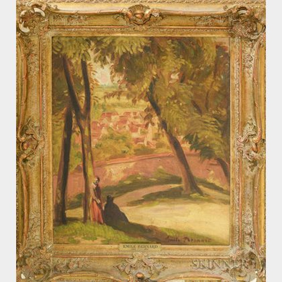 View of Tonnerre with Couple Beneath the Trees by Emile Bernard