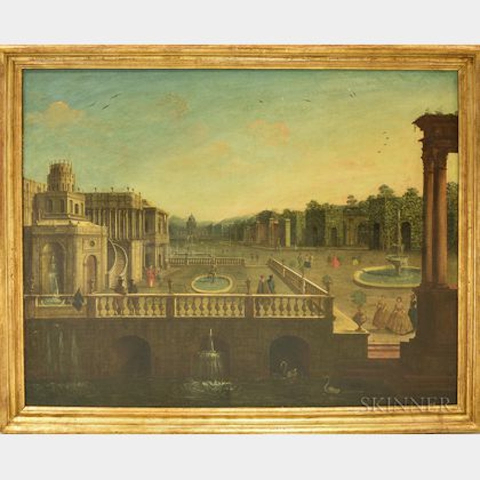 Capriccio with Figures and Fountains by Continental School