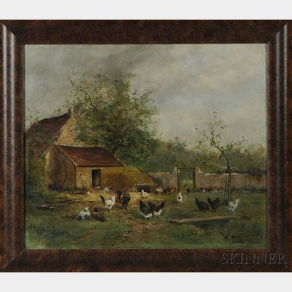 Hens in a Barnyard in Summer by French School