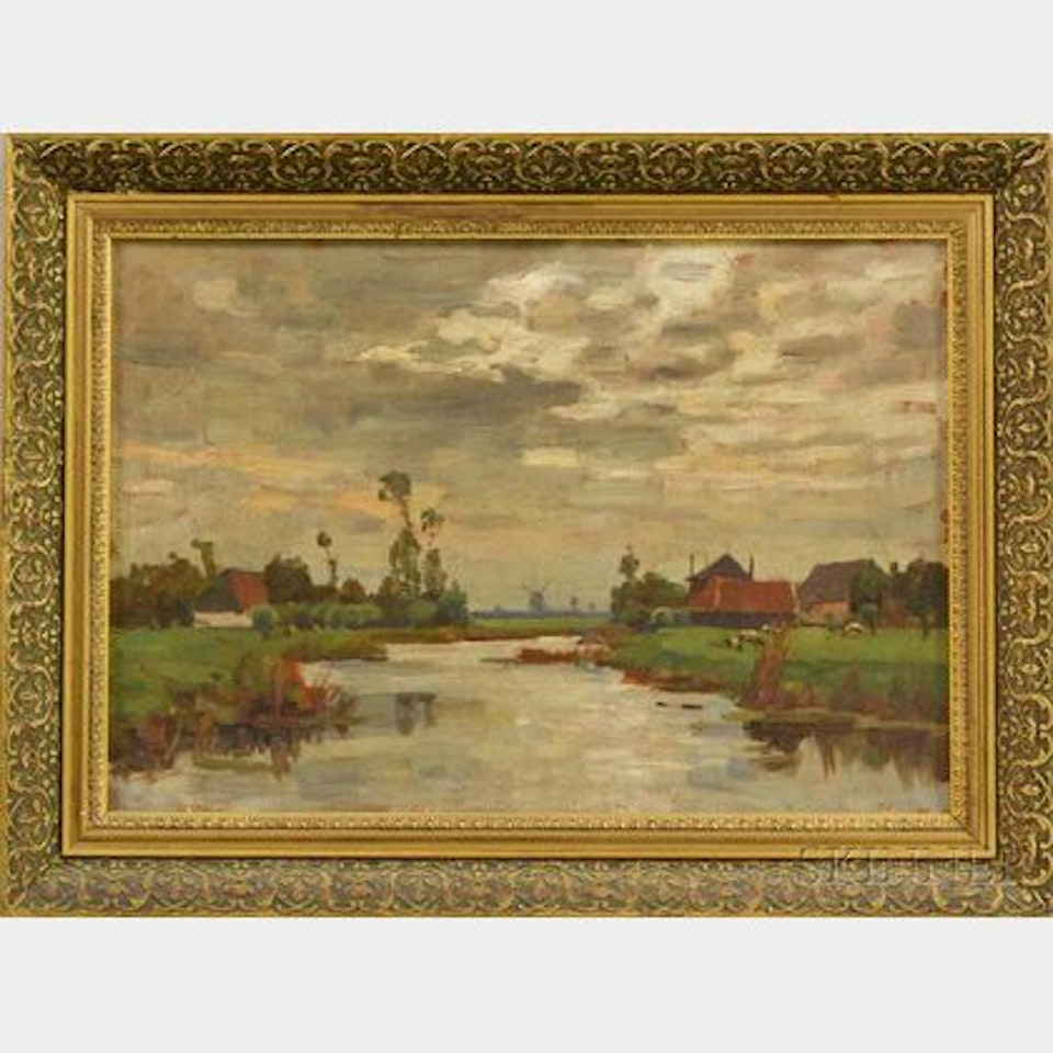 Marsh with Buildings and Windmill by Dutch School