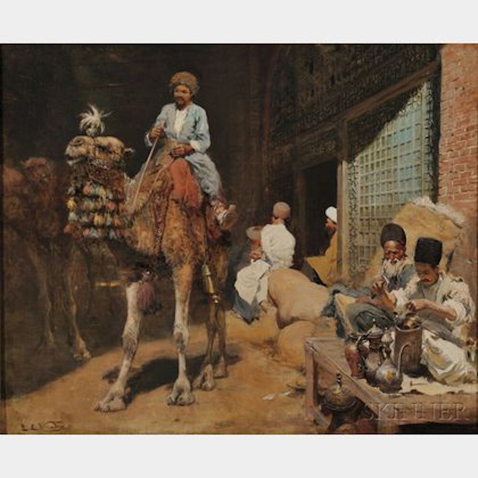 Market in Ispahan or Caravansary outside the Bazaar in Ispahan by Edwin Lord Weeks