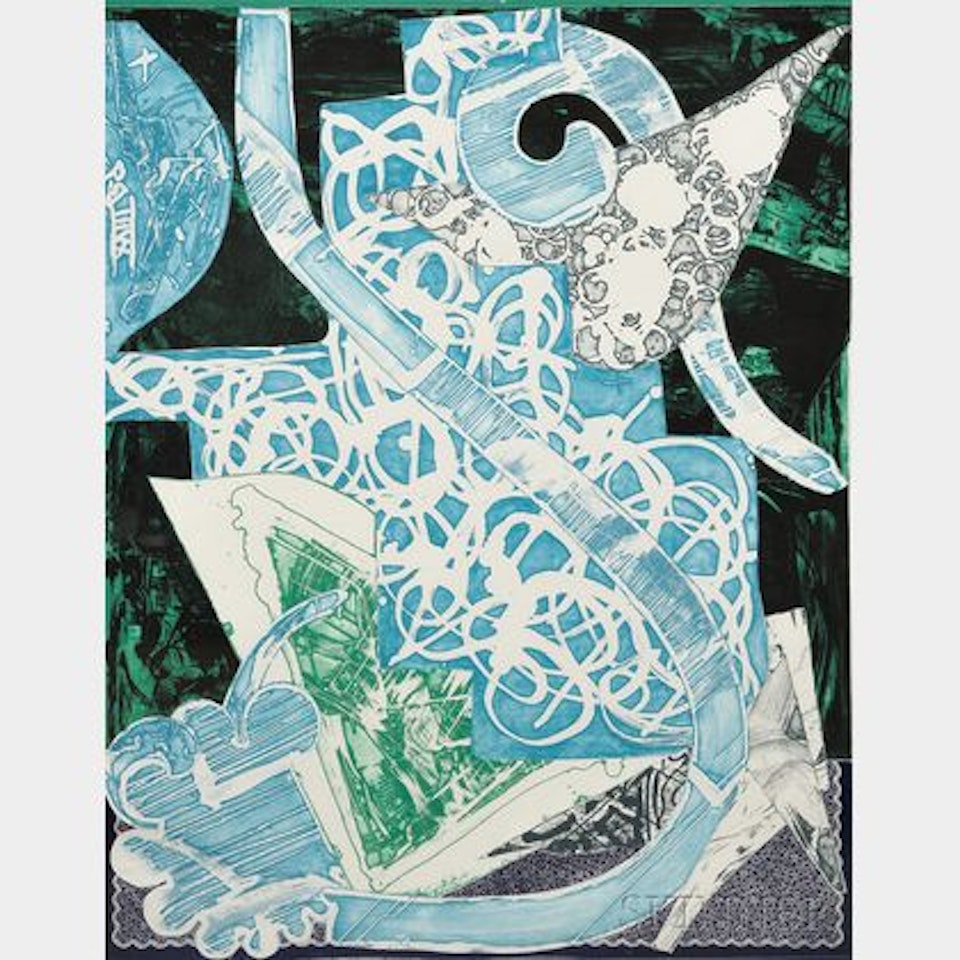 Swan Engraving Blue, Green, Grey , from the series by Frank Stella