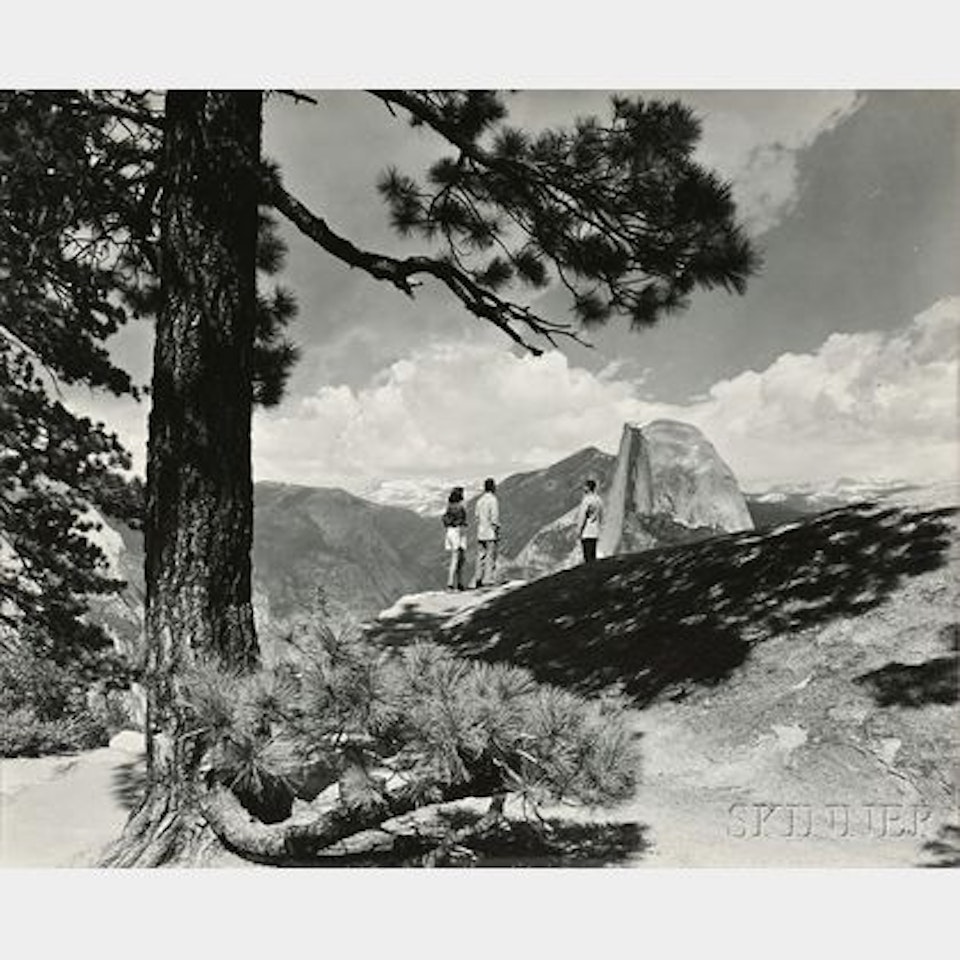 Five Photographs of Yosemite Valley: Including views of Nevada Fall, Mirror Lake, Half Dome as seen from Glacier Point, and Yosemite Valley under snow by Ansel Adams