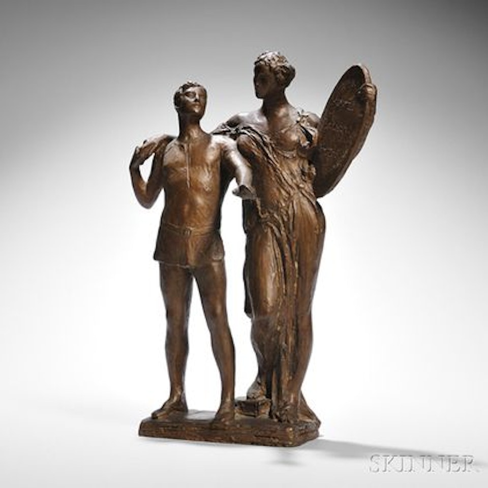 Maquette Bronze of Two Figures (perhaps a Youth with a Muse) by Daniel Chester French
