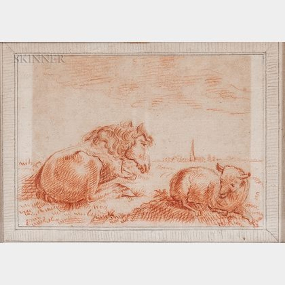 Horse and Lamb at Rest by Dutch School