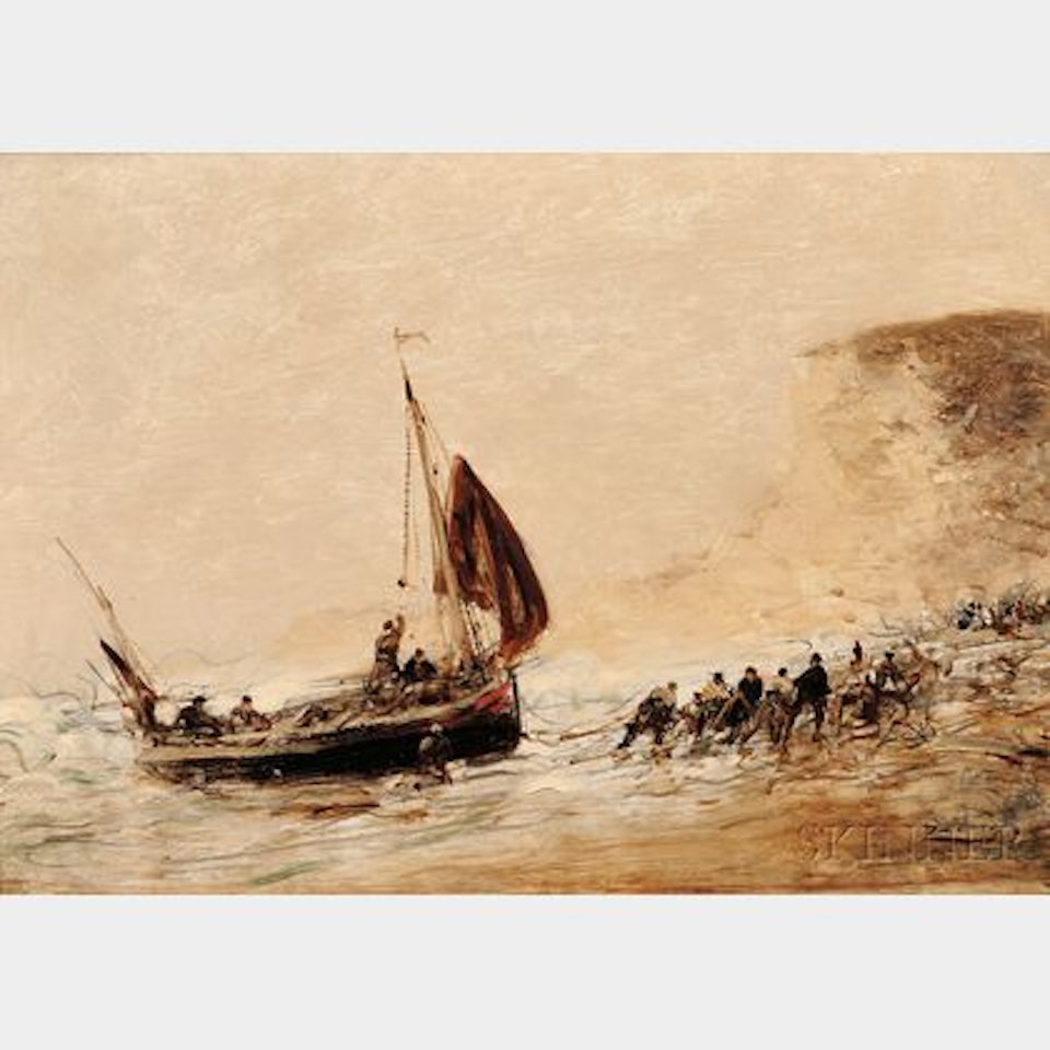 Hauling a Fishing Boat onto the Beach by Félix Ziem
