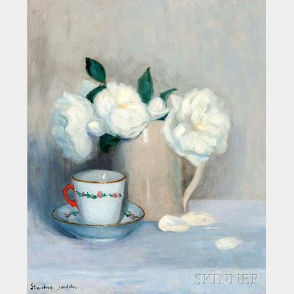 Still Life with White Roses and a Teacup by French School