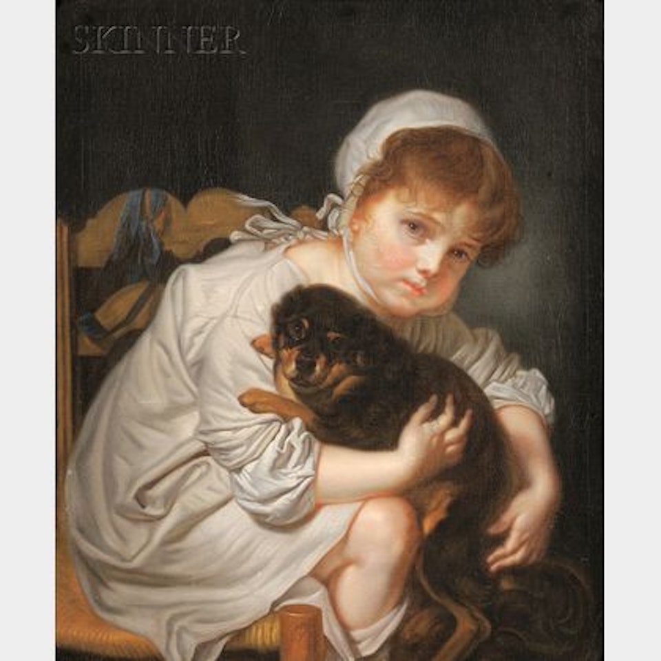 Portrait of a Girl with Her Dog by Continental School