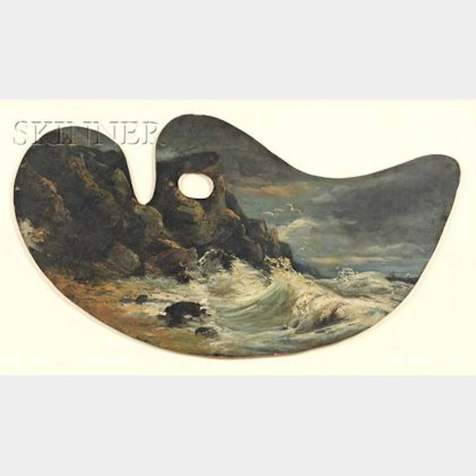 Waves Crashing on a Rocky Shore/An Artist"s Palette by Gustave Courbet