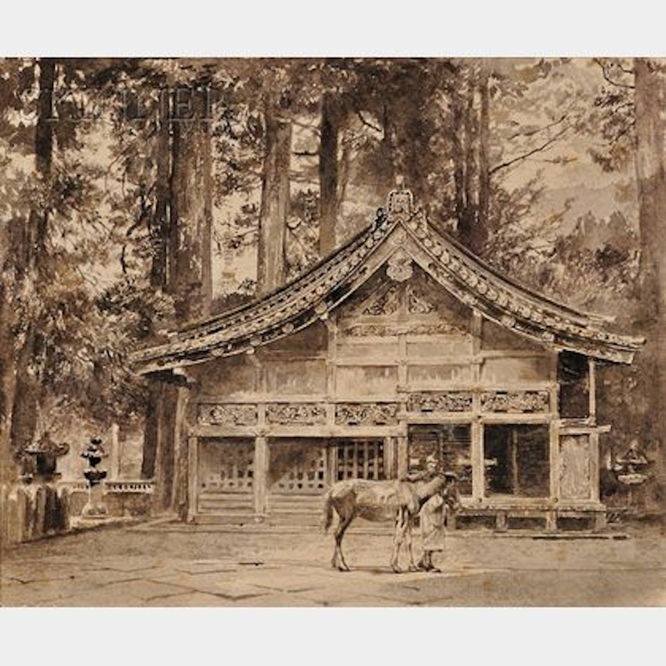 Stable of the Sacred Horses in the Temple Grounds of Iyeyasu, Nikko by John La Farge