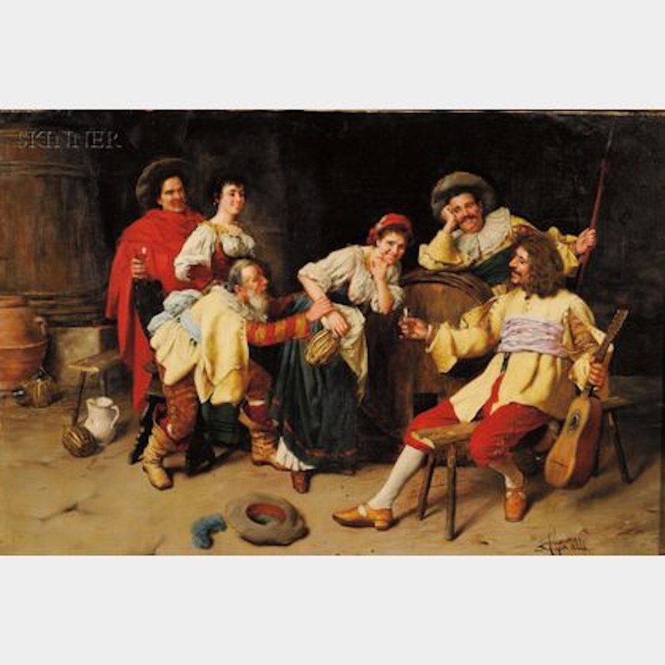 Gathering in the Wine Cellar by Italian School