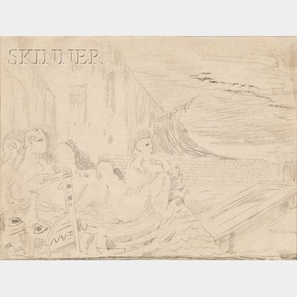 Untitled Landscape with Petrified Boat and Figures [The Dioscuri]; Untitled Portrait of Gala Dali by Giorgio de Chirico