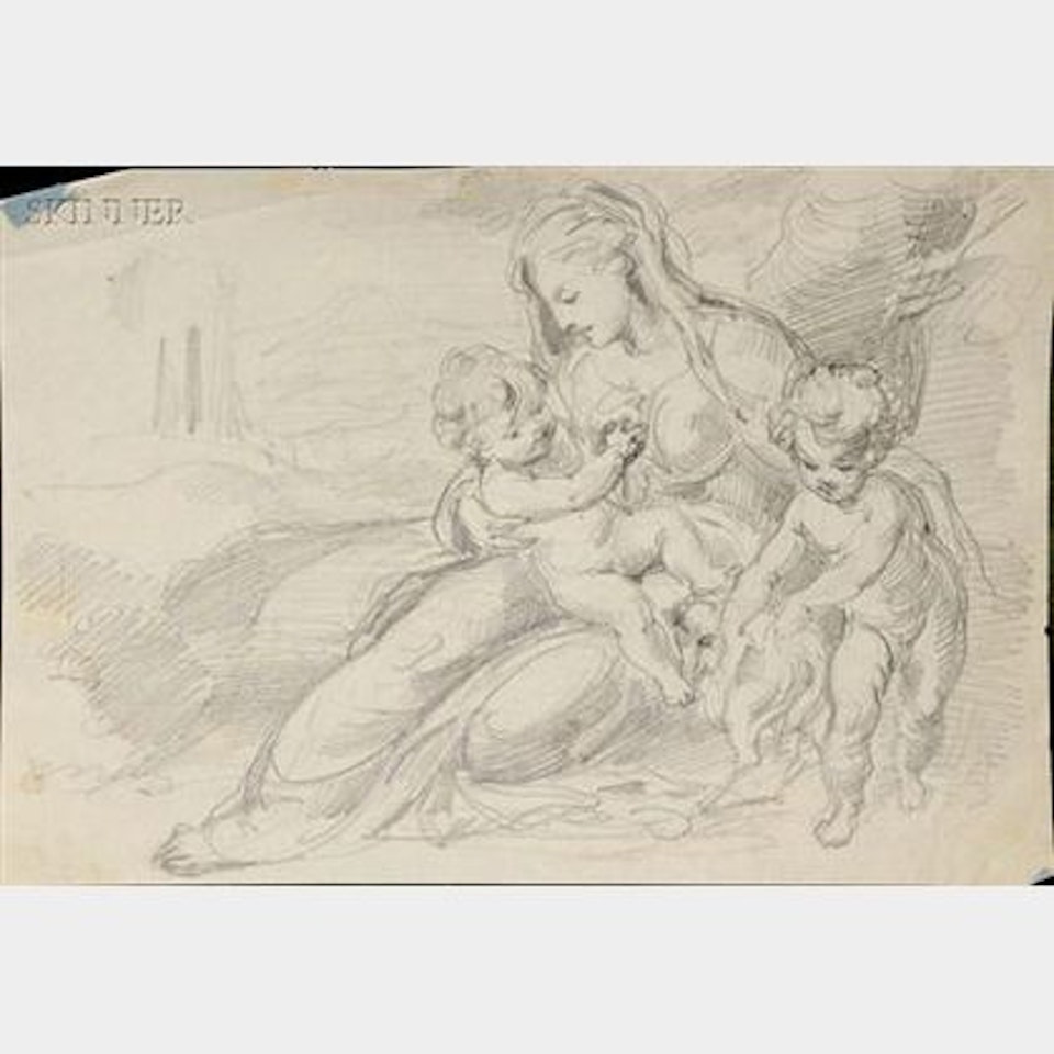 Lot of Five Figural Drawings, Including Scenes with the Virgin and Child and the Virgin and Child with St. John the Baptist by Continental School