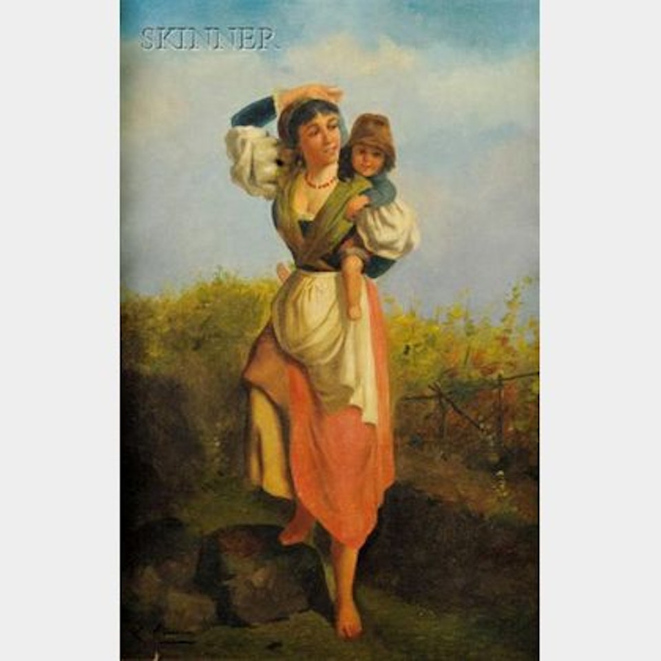 Mother and Child at the Edge of the Fields by Continental School