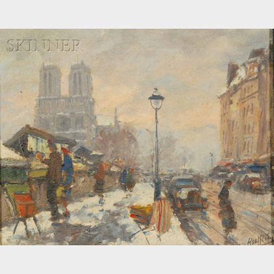 View of Notre Dame and Book Stalls Along the Seine by Continental School