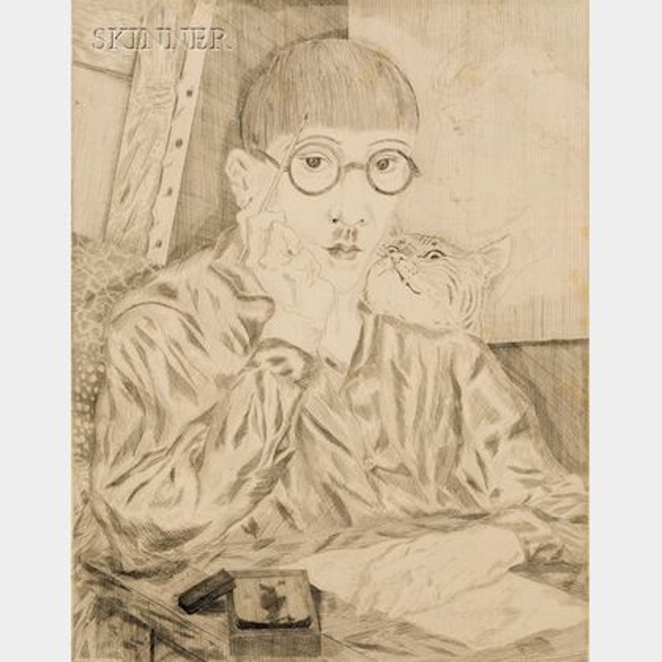 Autoportrait au chat by Leonard Tsuguharu Foujita