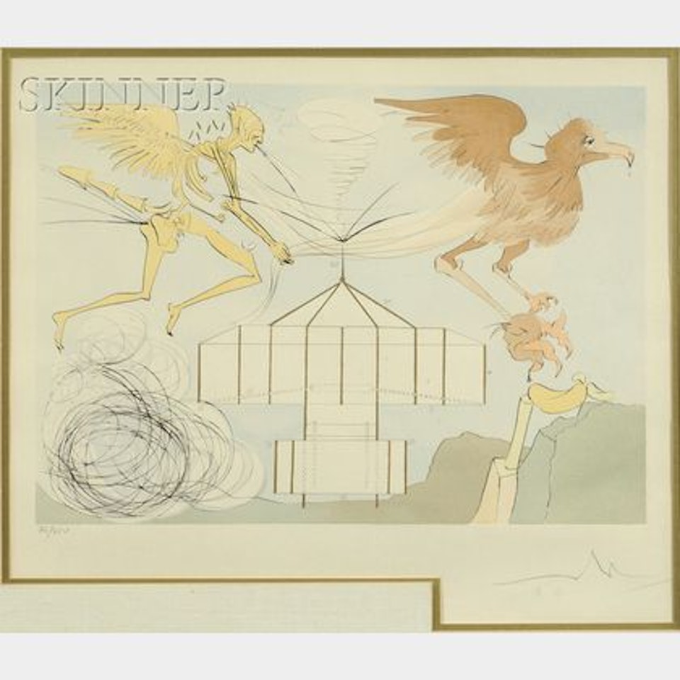 L"Aéroplane, from HOMMAGE A LEONARDO DA VINCI (AMERICAN INVENTIONS) by Salvador Dali