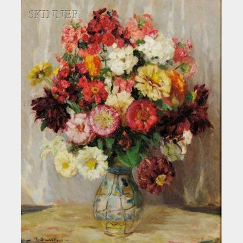 Vase of Zinnias and Phlox by Continental School