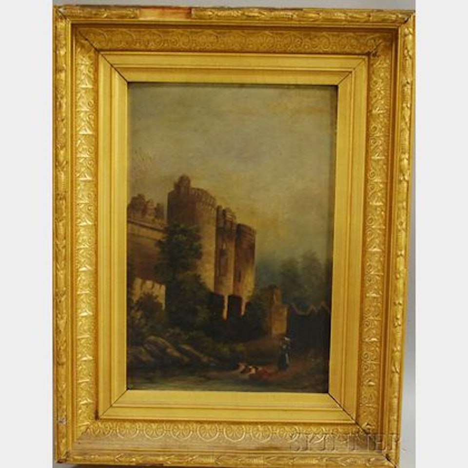 Laundresses at a River by a Castle by Continental School