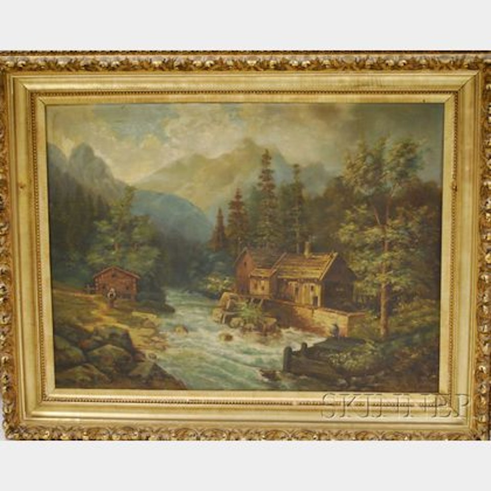 Alpine Scene with Mill by Continental School