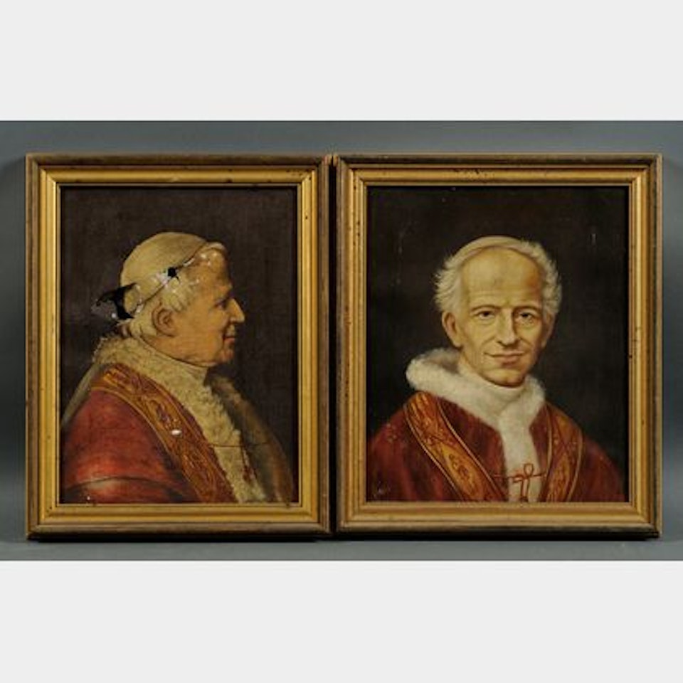 Lot of Two Portraits of Pontiffs: Pius IX and Leo XIII by Continental School