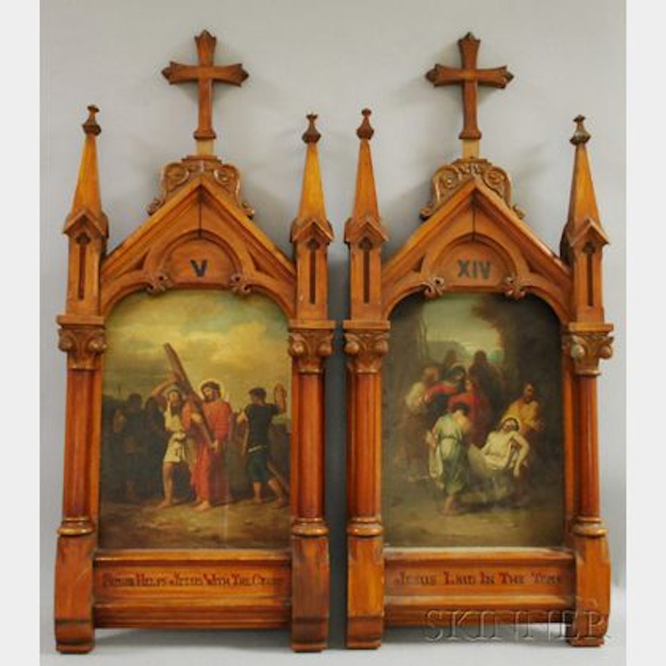 Simon Helps Jesus with the Cross and Jesus Laid in the Tomb by Continental School