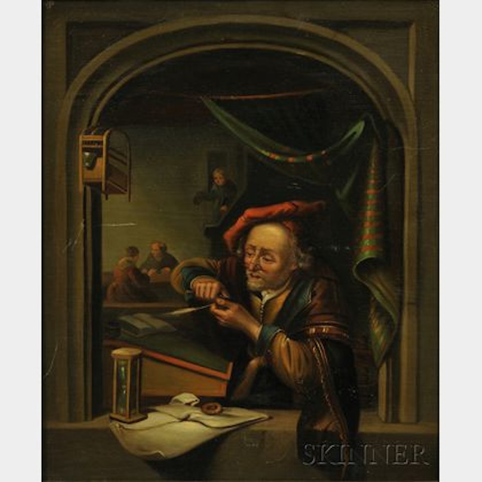 Portrait of a Scribe Sharpening a Quill by Dutch School