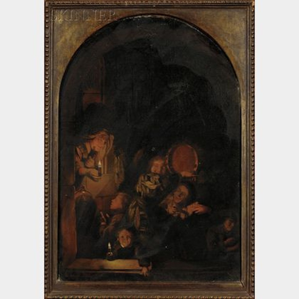 Night Scene with Street Musicians by Continental School