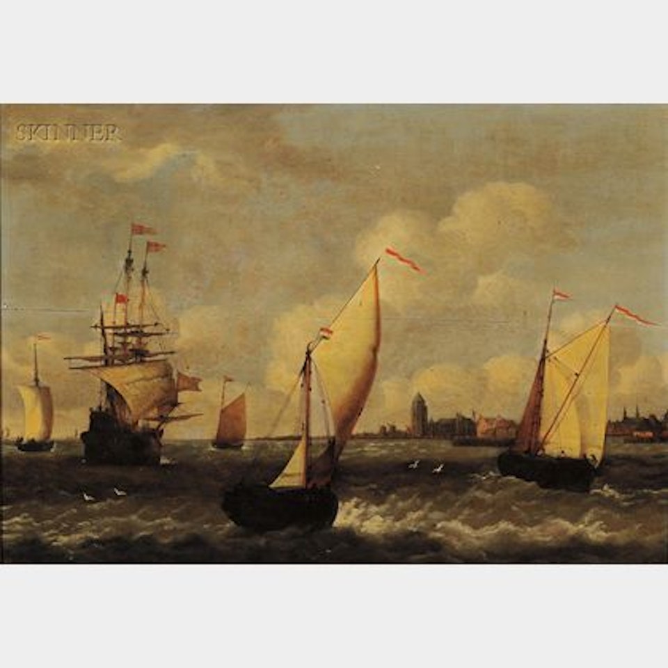 Ships and Vessels off a City Coast by Dutch School