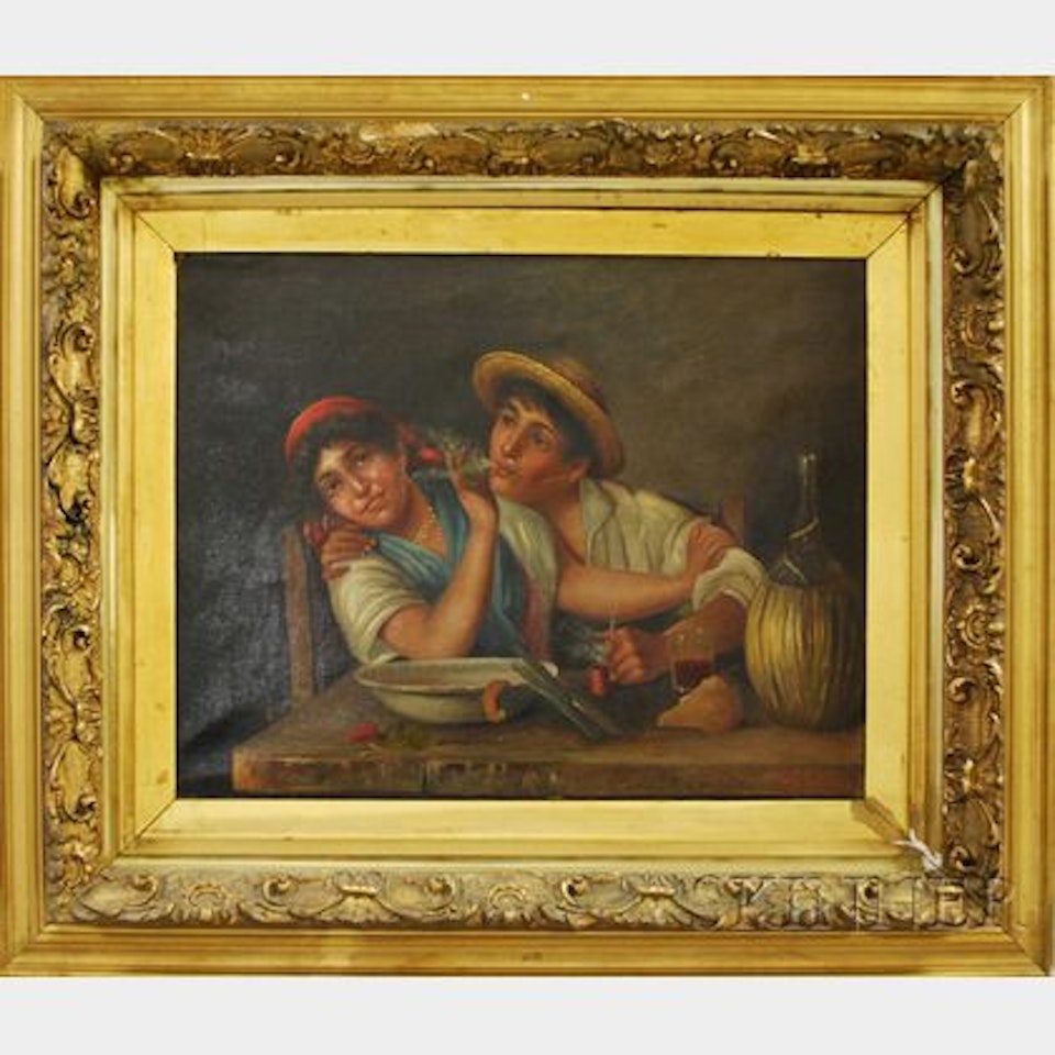 Young Couple Flirting at Kitchen Table by Italian School
