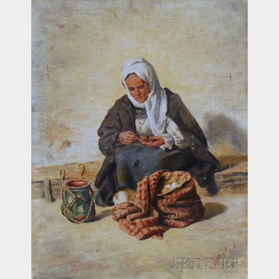 Portrait of a Seated Female Merchant Selling Eggs by Continental School