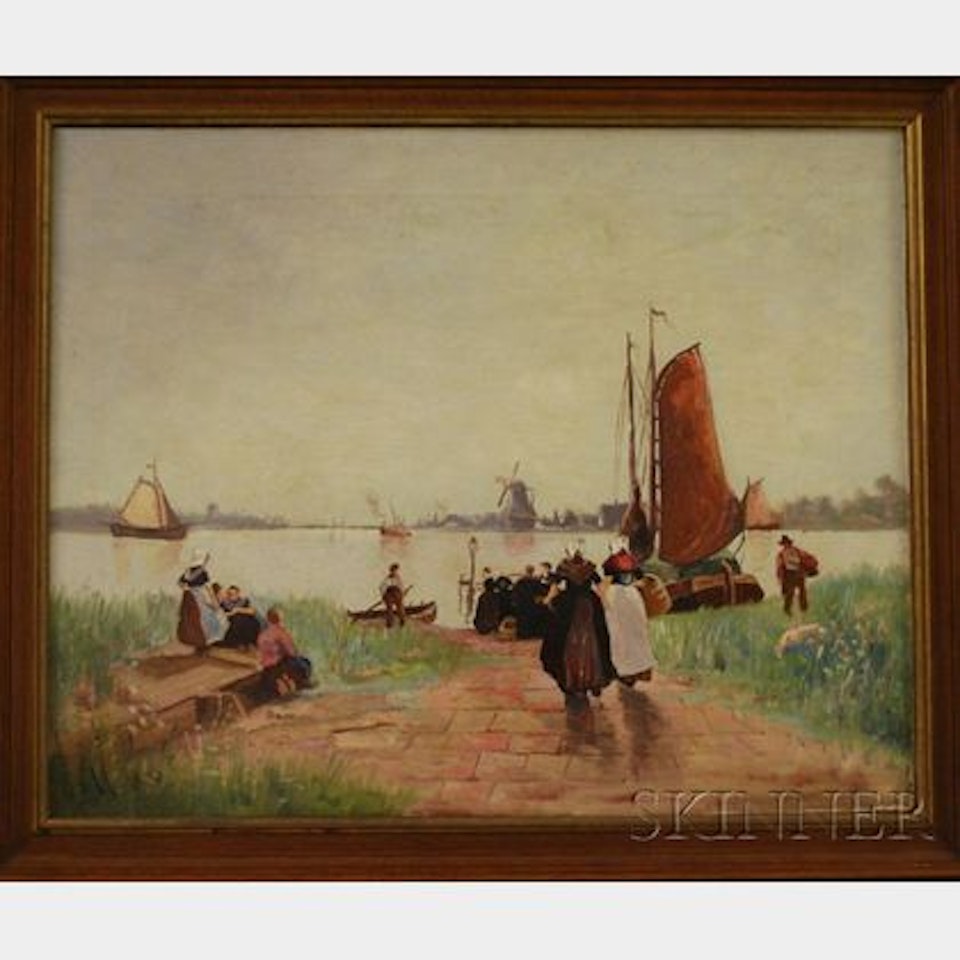 Peasants by the Harbor by Dutch School