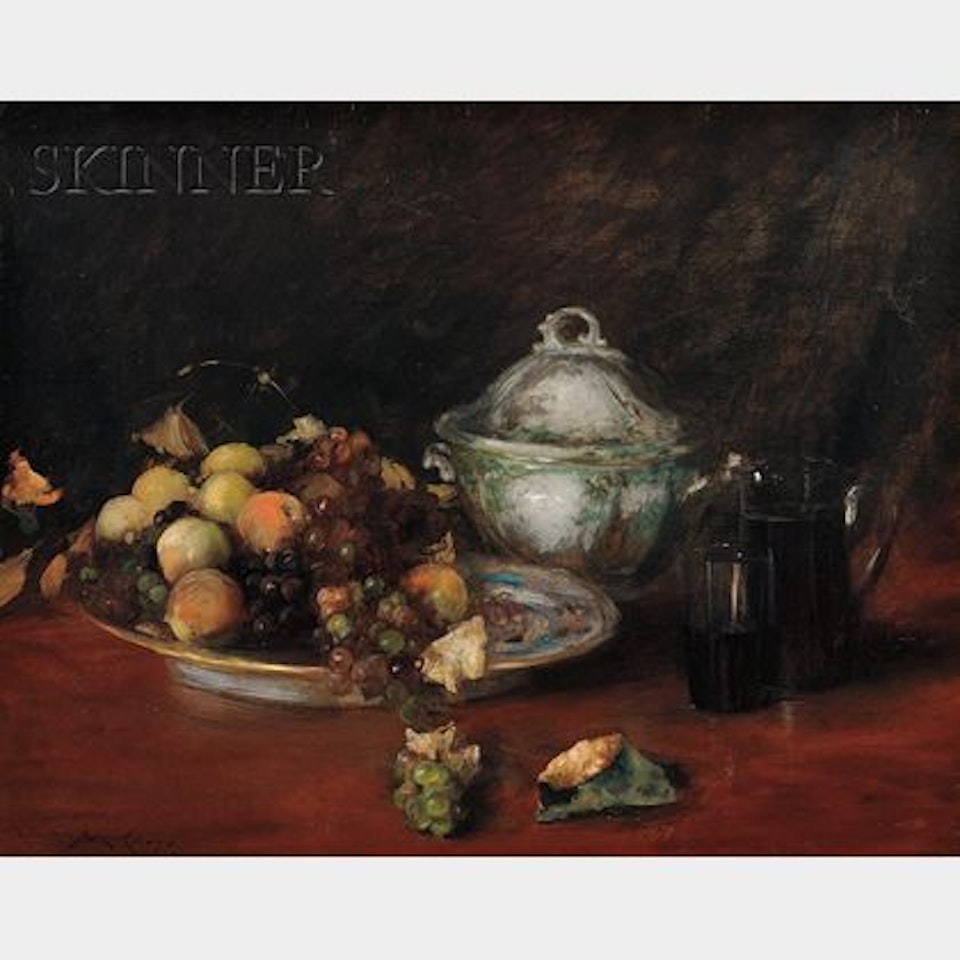 Still Life: Fruit , alternatively titled Fruit and Porcelain by William Merritt Chase