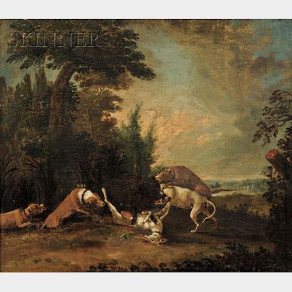 Dogs Bringing Down a Boar. by Continental School