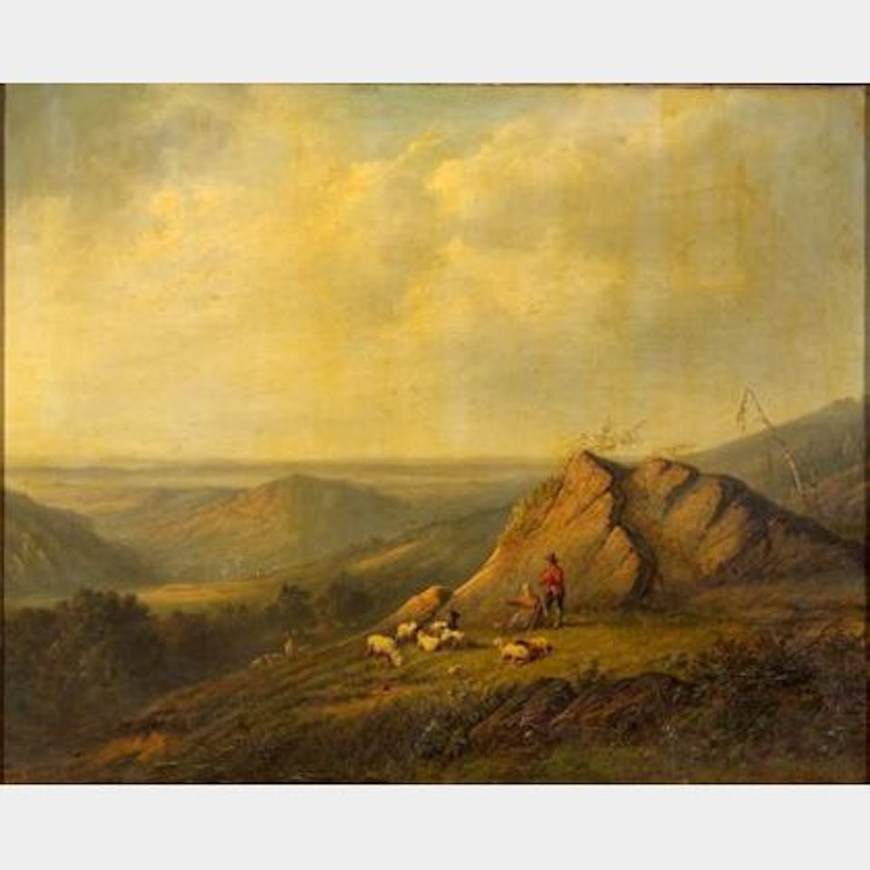 Herders with Sheep in a High Mountain Pasture by Continental School